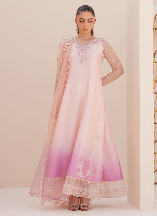 Deedee Pink Ombre Paneled Shirt and Dupatta - Farah Talib Aziz